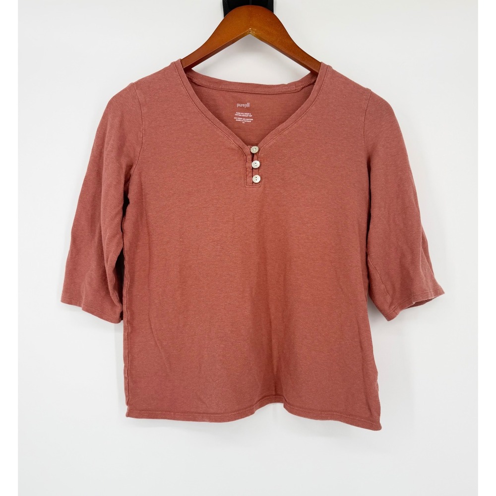 J Jill Pure Jill Womens Ginger Hemp & Cotton Henley XS Boho Lagenlook Casual